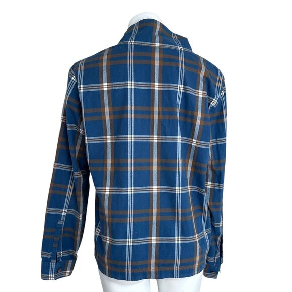 LL Bean Flannel Top Green Plaid Pullover Heritage High Neck Button Pockets Sz M - Picture 13 of 16